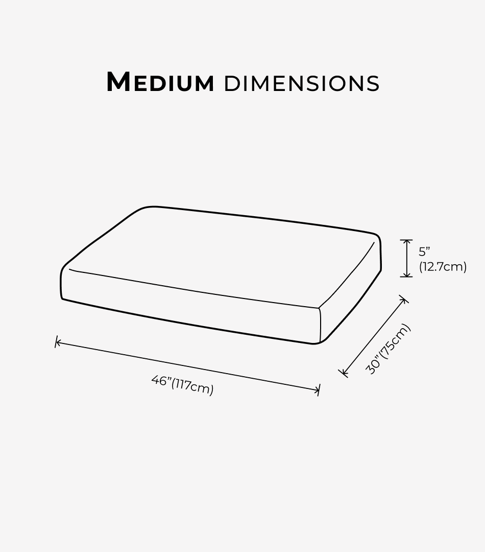 Medium dog bed dimensions diagram, rectangular bolster with raised sides