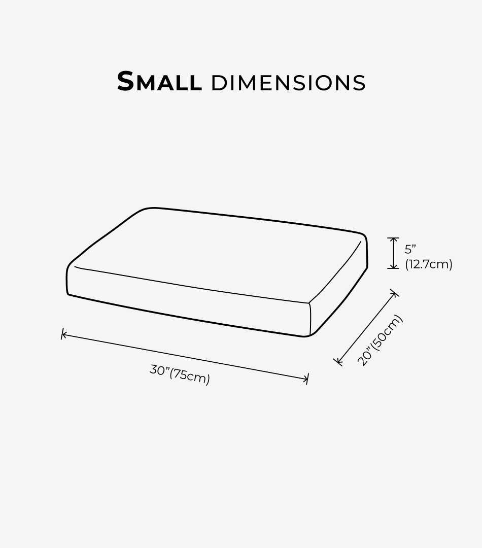 Small dog bed dimensions diagram: 30in×20in×5in (75cm×60cm×12.7cm)